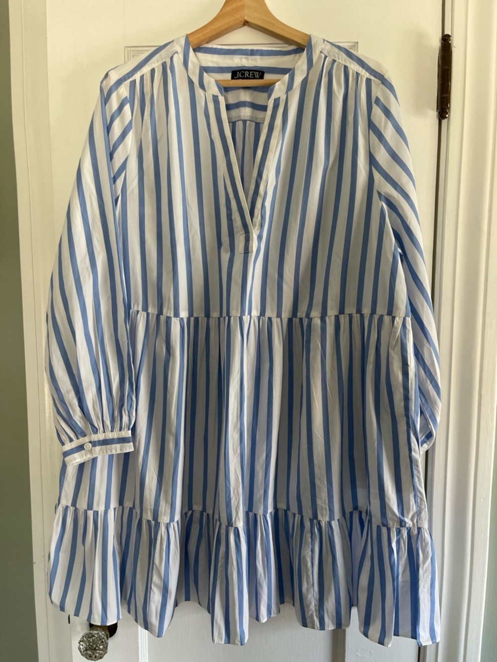J. Crew White and Light Blue Striped Dress - L